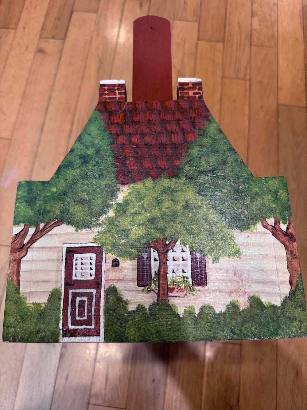 Folk Art House Wood Caddy Basket Treasures by Laurene Hand Painted Cottage